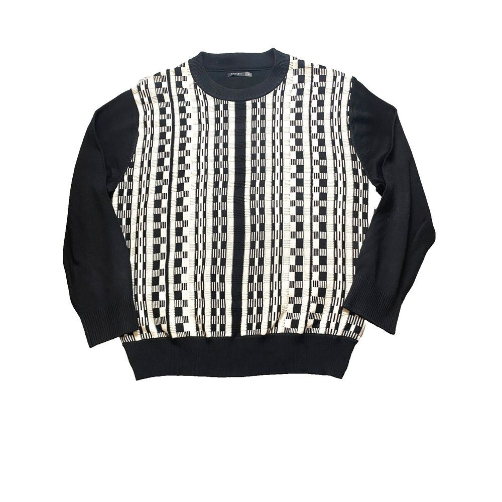 Men's Black & Cream Zip-Up Patterned Sweater